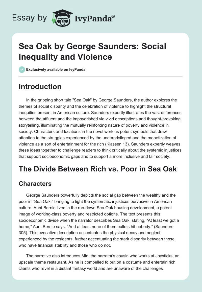 "Sea Oak" by George Saunders: Social Inequality and Violence. Page 1