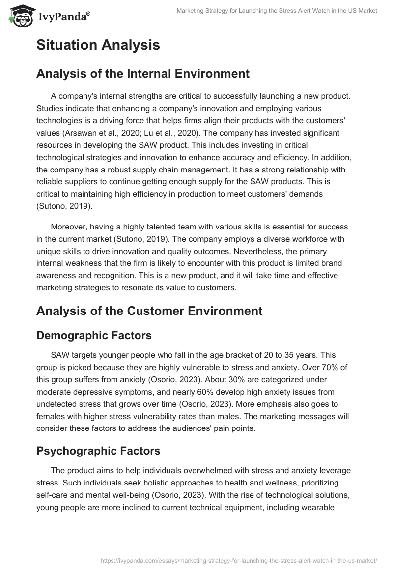 Marketing Strategy for Launching the Stress Alert Watch in the US Market. Page 2