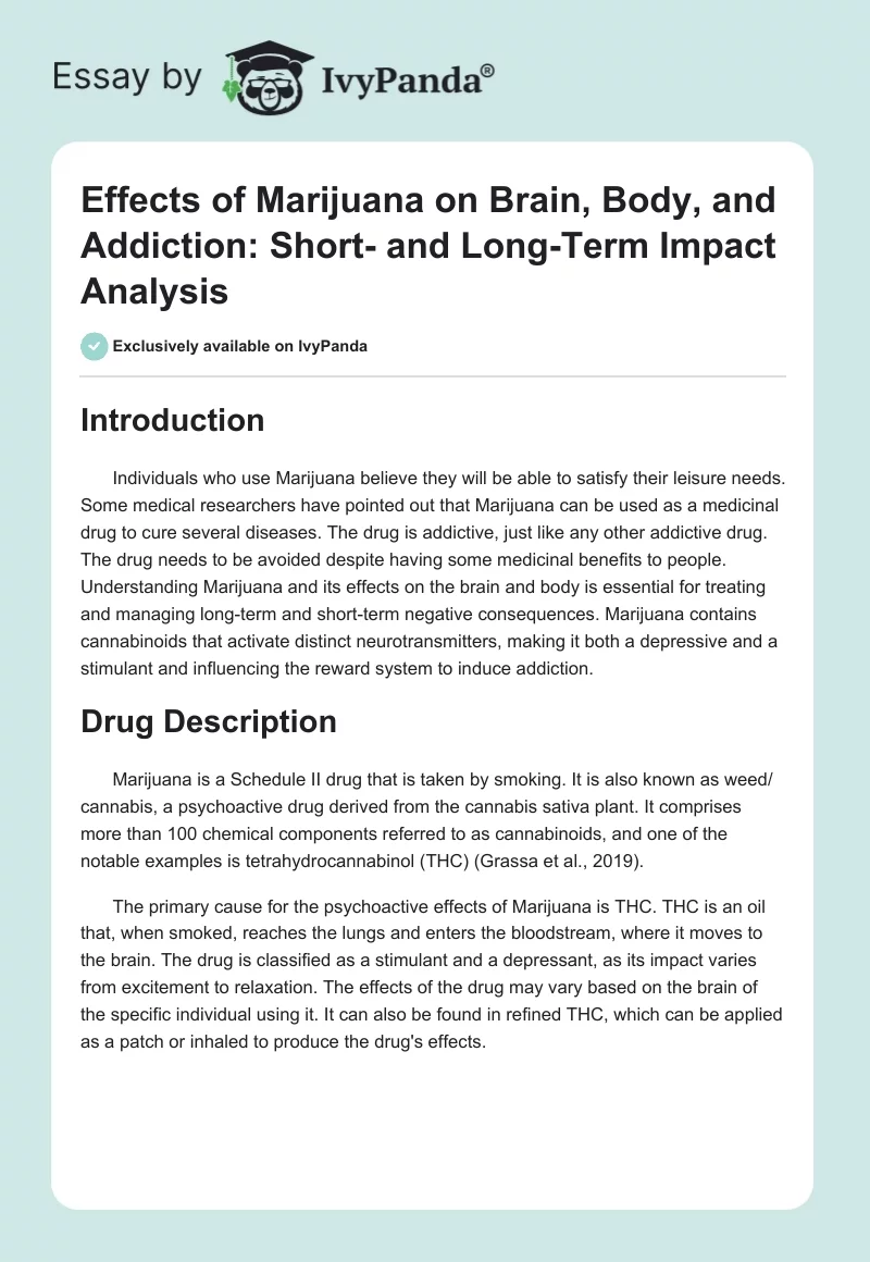 Effects of Marijuana on Brain, Body, and Addiction: Short- and Long-Term Impact Analysis. Page 1