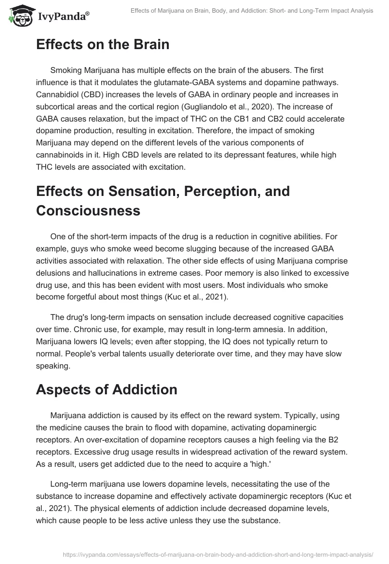 Effects of Marijuana on Brain, Body, and Addiction: Short- and Long-Term Impact Analysis. Page 2