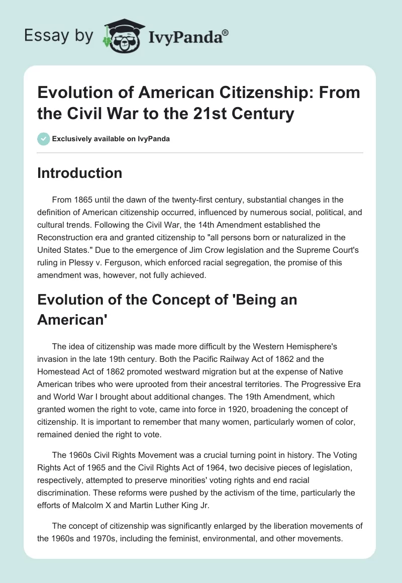 Evolution of American Citizenship: From the Civil War to the 21st Century. Page 1