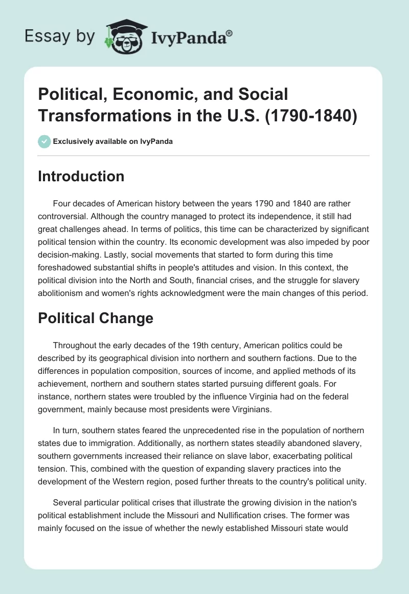 Political, Economic, and Social Transformations in the U.S. (1790-1840). Page 1