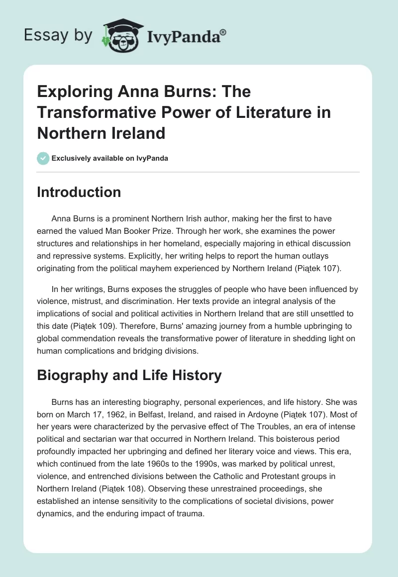 Exploring Anna Burns: The Transformative Power of Literature in Northern Ireland. Page 1