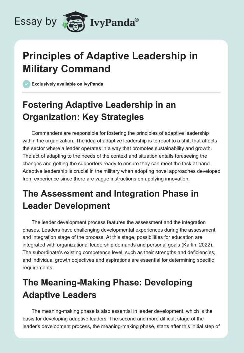 Principles of Adaptive Leadership in Military Command. Page 1