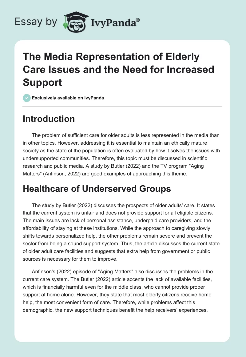 The Media Representation of Elderly Care Issues and the Need for Increased Support. Page 1