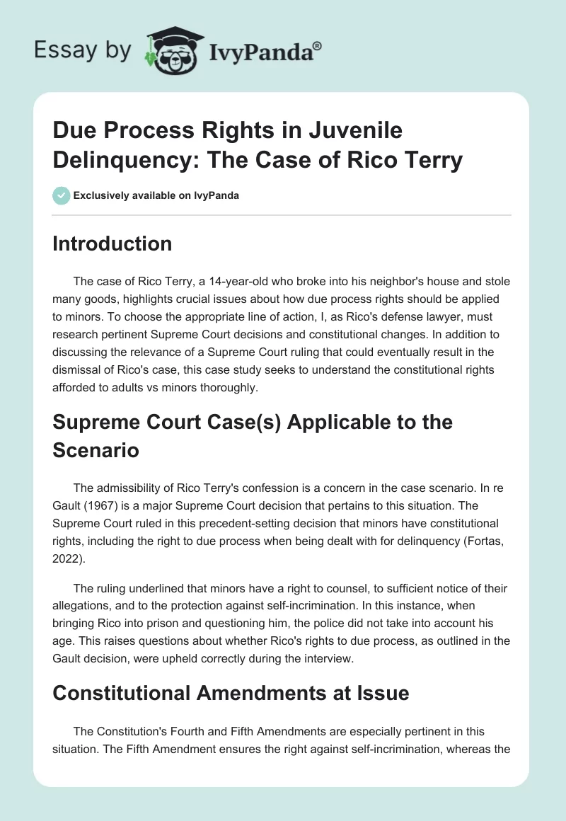 Due Process Rights in Juvenile Delinquency: The Case of Rico Terry. Page 1