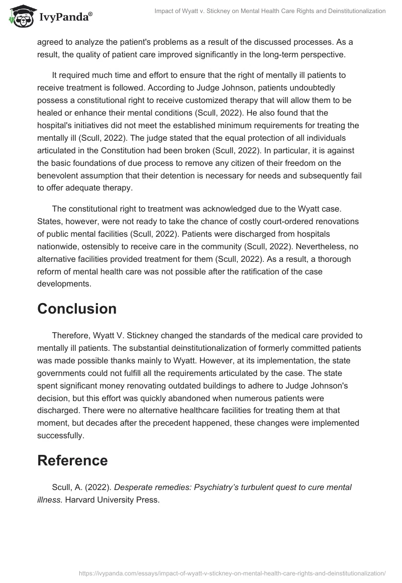 Impact of Wyatt v. Stickney on Mental Health Care Rights and Deinstitutionalization. Page 2