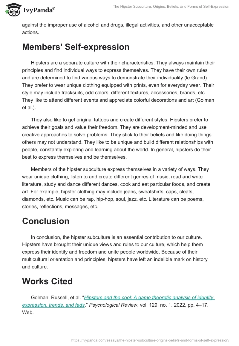 The Hipster Subculture: Origins, Beliefs, and Forms of Self-Expression. Page 2