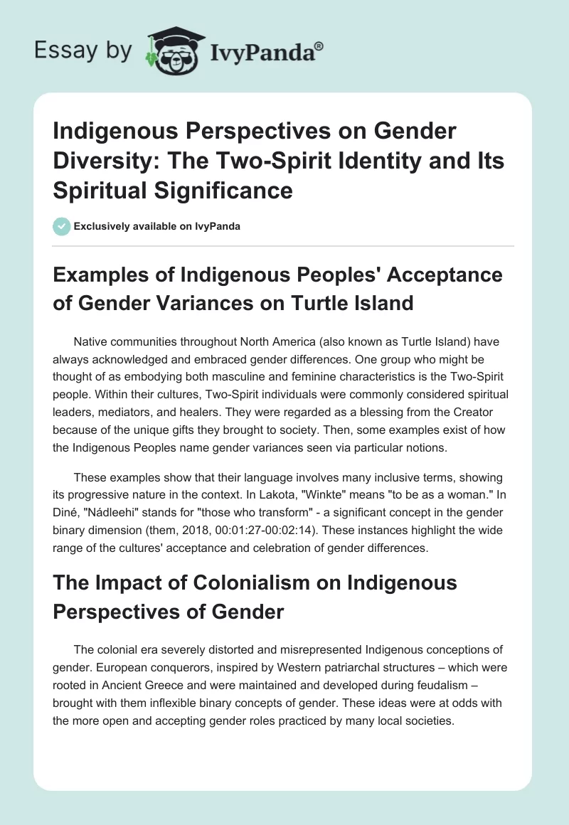 Indigenous Perspectives on Gender Diversity: The Two-Spirit Identity and Its Spiritual Significance. Page 1