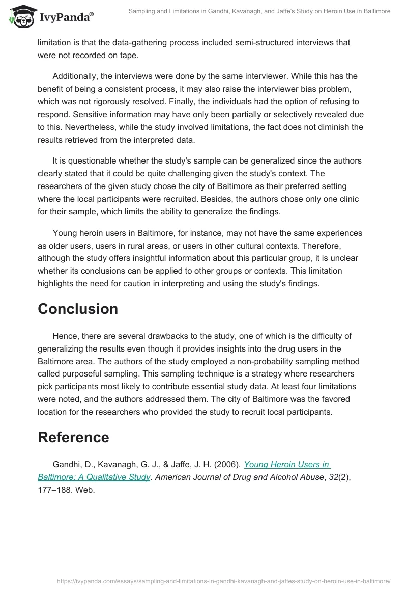 Sampling and Limitations in Gandhi, Kavanagh, and Jaffe’s Study on Heroin Use in Baltimore. Page 2