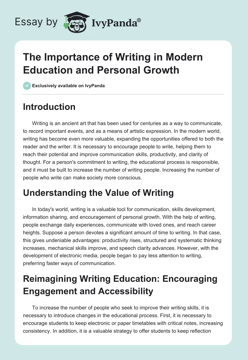 The Importance of Writing in Modern Education and Personal Growth. Page 1