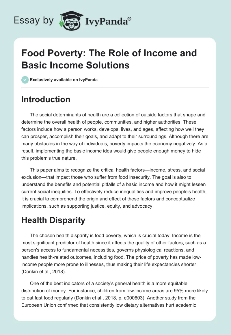 Food Poverty: The Role of Income and Basic Income Solutions. Page 1