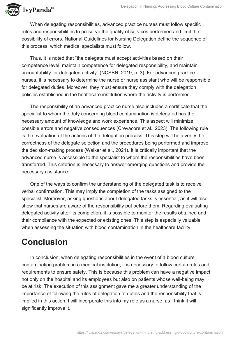 Delegation in Nursing: Addressing Blood Culture Contamination. Page 2