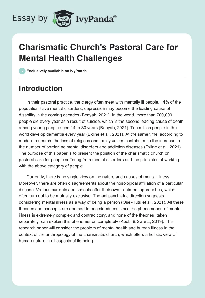 Charismatic Church's Pastoral Care for Mental Health Challenges. Page 1