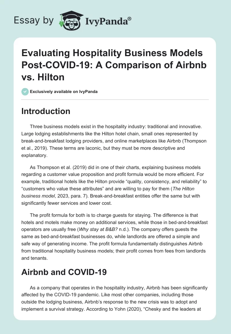 Evaluating Hospitality Business Models Post-COVID-19: A Comparison of Airbnb vs. Hilton. Page 1