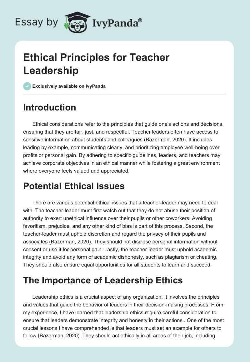 Ethical Principles for Teacher Leadership. Page 1