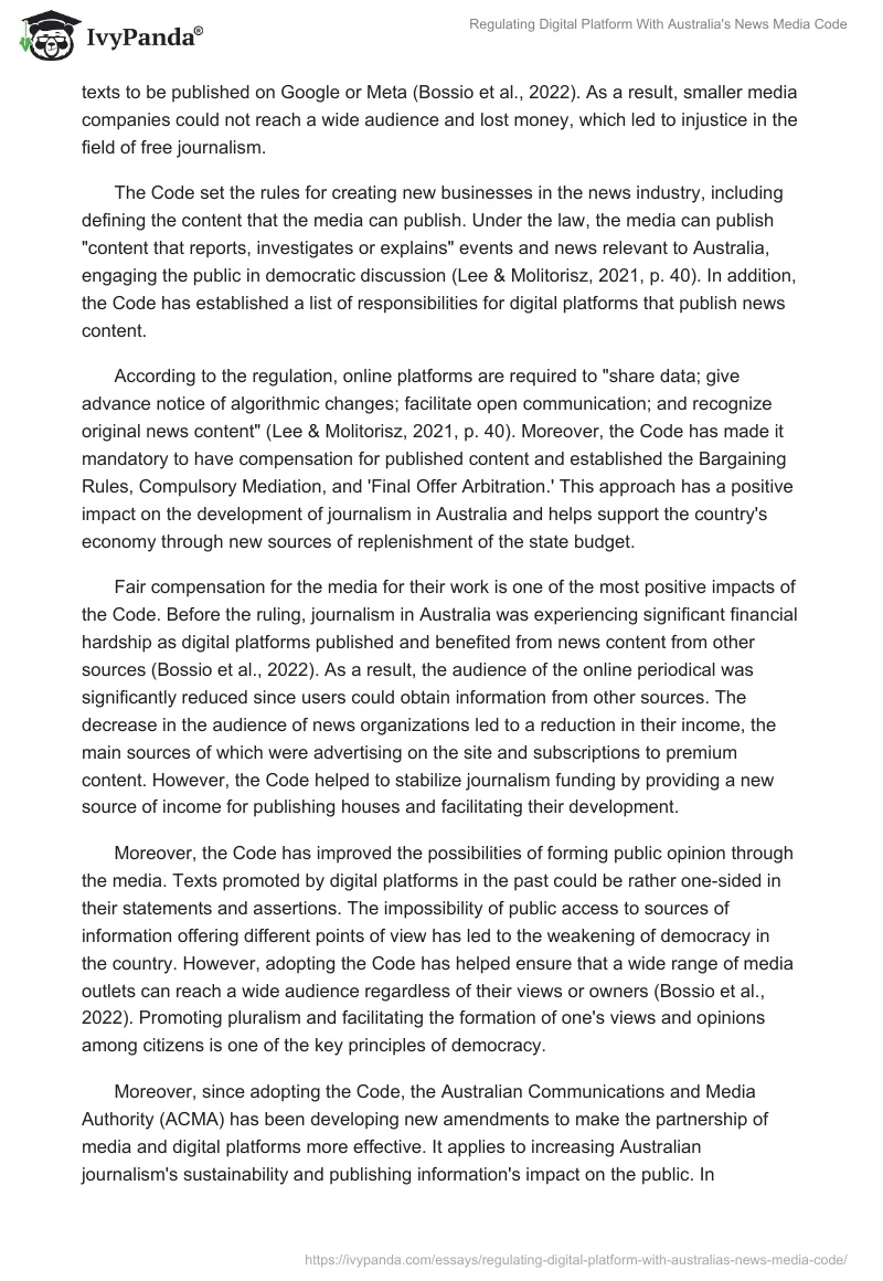 Regulating Digital Platform With Australia's News Media Code. Page 2