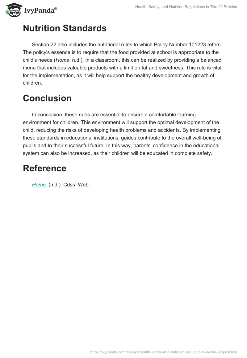 Health, Safety, and Nutrition Regulations in Title 22 Policies. Page 2