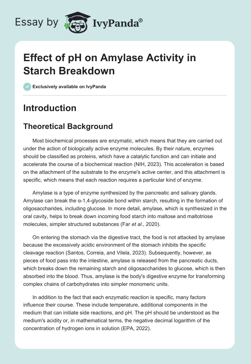 Effect of pH on Amylase Activity in Starch Breakdown. Page 1