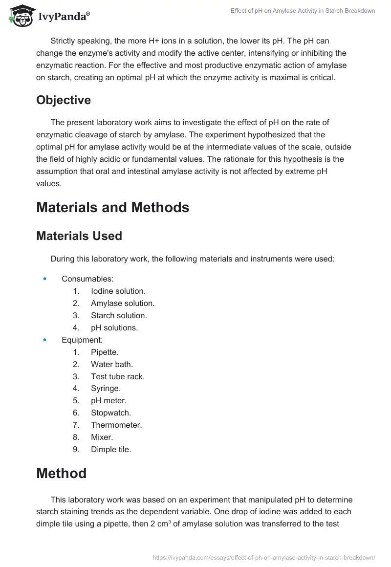 Effect of pH on Amylase Activity in Starch Breakdown. Page 2