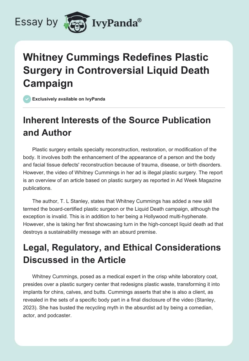 Whitney Cummings Redefines Plastic Surgery in Controversial Liquid Death Campaign. Page 1