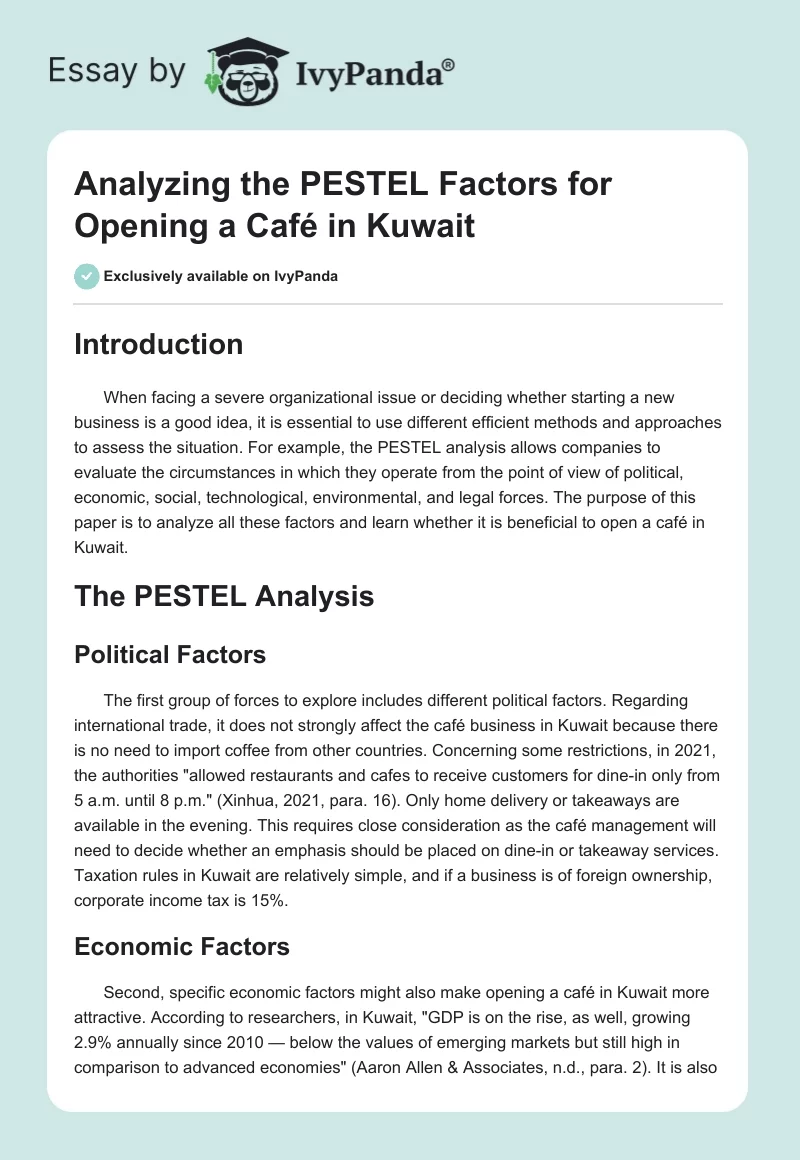 Analyzing the PESTEL Factors for Opening a Café in Kuwait. Page 1