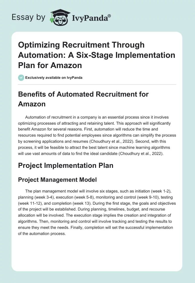 Optimizing Recruitment Through Automation: A Six-Stage Implementation Plan for Amazon. Page 1