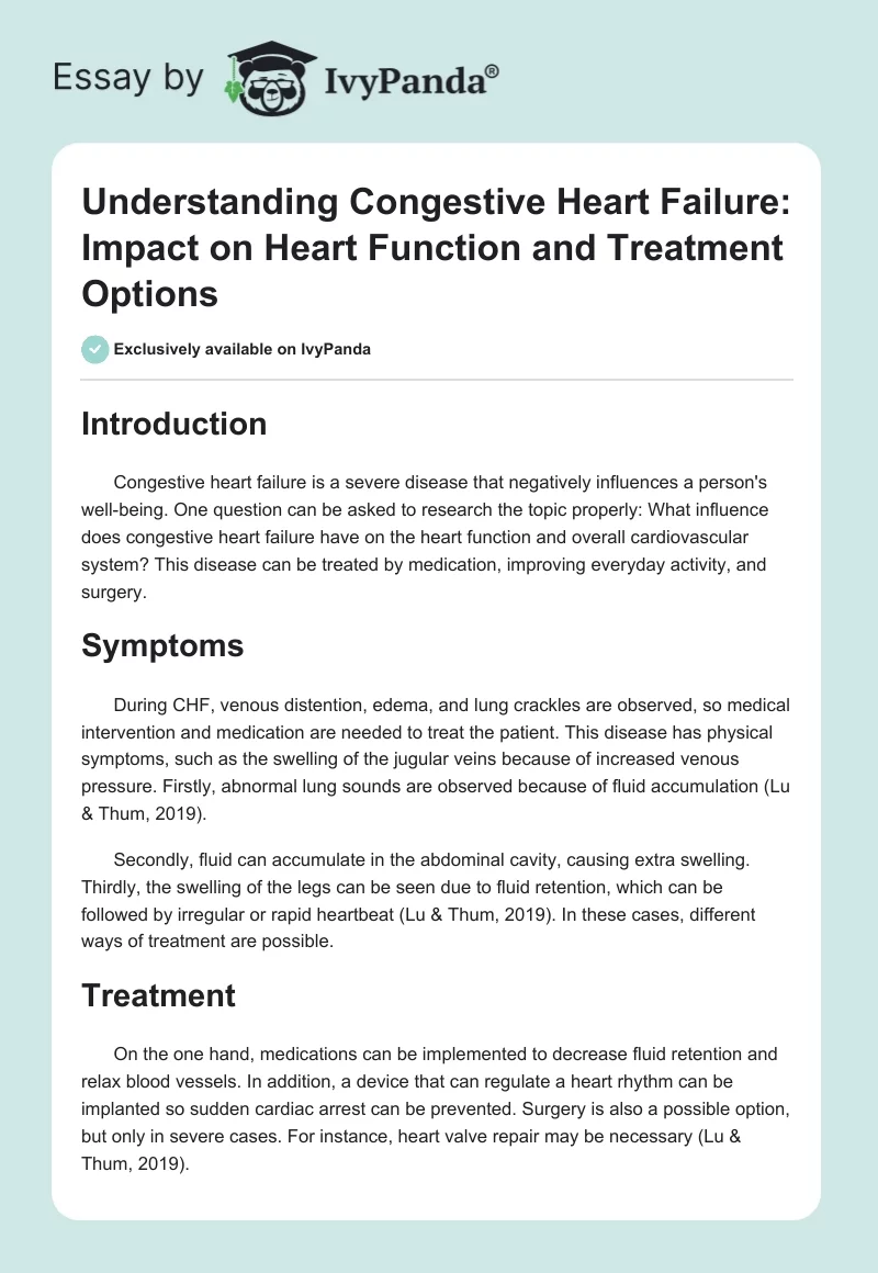 Understanding Congestive Heart Failure: Impact on Heart Function and Treatment Options. Page 1