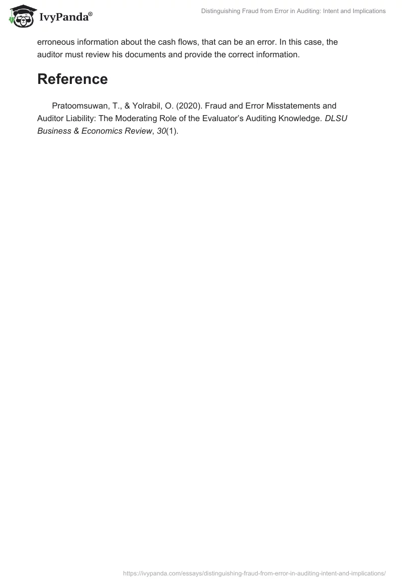 Distinguishing Fraud from Error in Auditing: Intent and Implications. Page 2