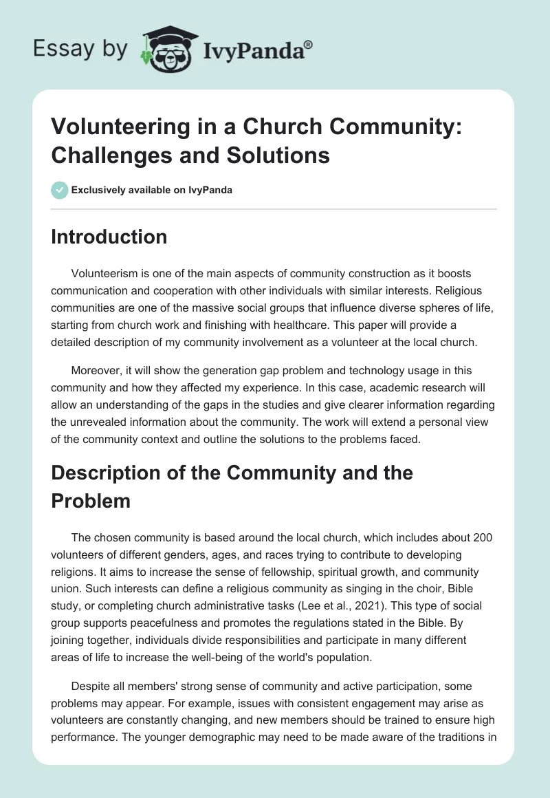 Volunteering in a Church Community: Challenges and Solutions. Page 1