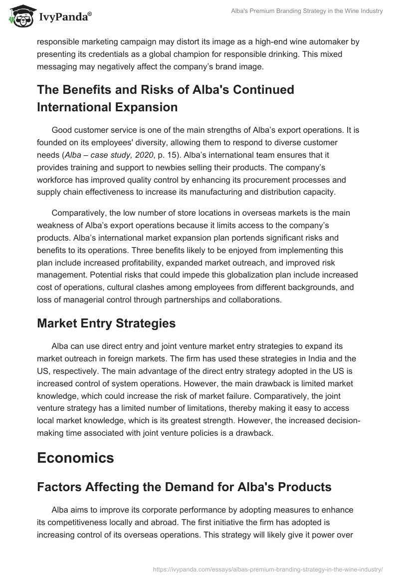 Alba's Premium Branding Strategy in the Wine Industry. Page 2