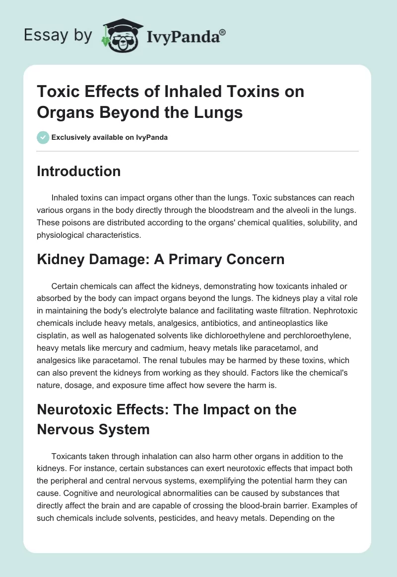 Toxic Effects of Inhaled Toxins on Organs Beyond the Lungs. Page 1