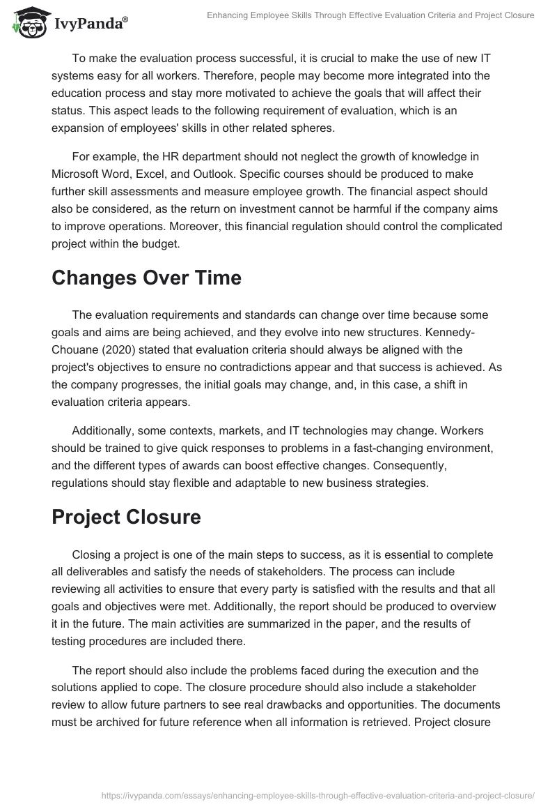 Enhancing Employee Skills Through Effective Evaluation Criteria and Project Closure. Page 2