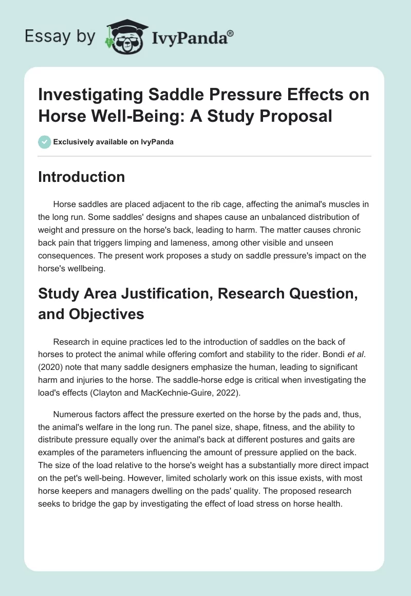 Investigating Saddle Pressure Effects on Horse Well-Being: A Study Proposal. Page 1