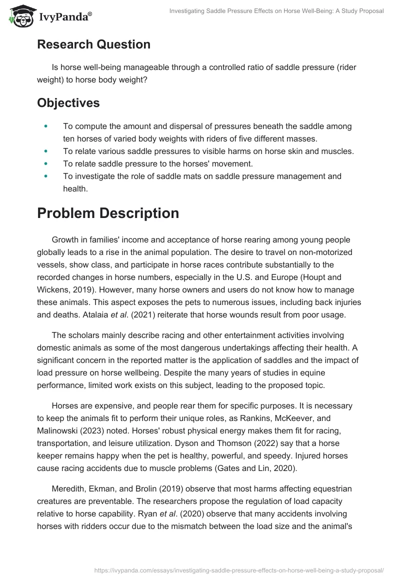 Investigating Saddle Pressure Effects on Horse Well-Being: A Study Proposal. Page 2