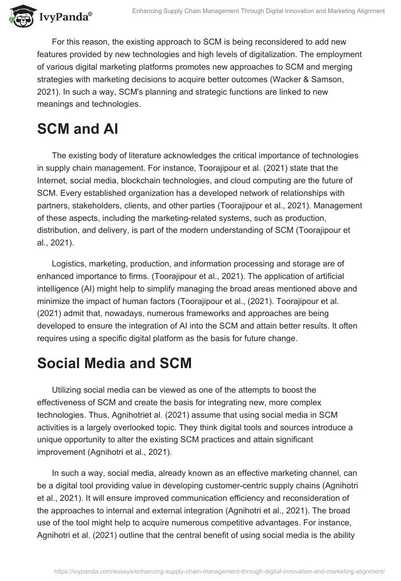 Enhancing Supply Chain Management Through Digital Innovation and Marketing Alignment. Page 2