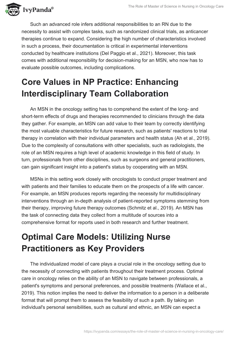 The Role of Master of Science in Nursing in Oncology Care. Page 2