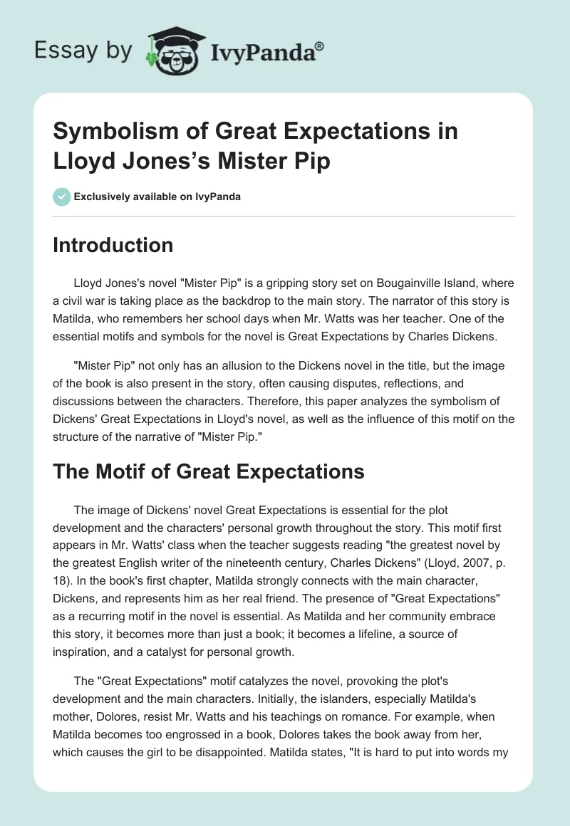 Symbolism of Great Expectations in Lloyd Jones’s Mister Pip. Page 1