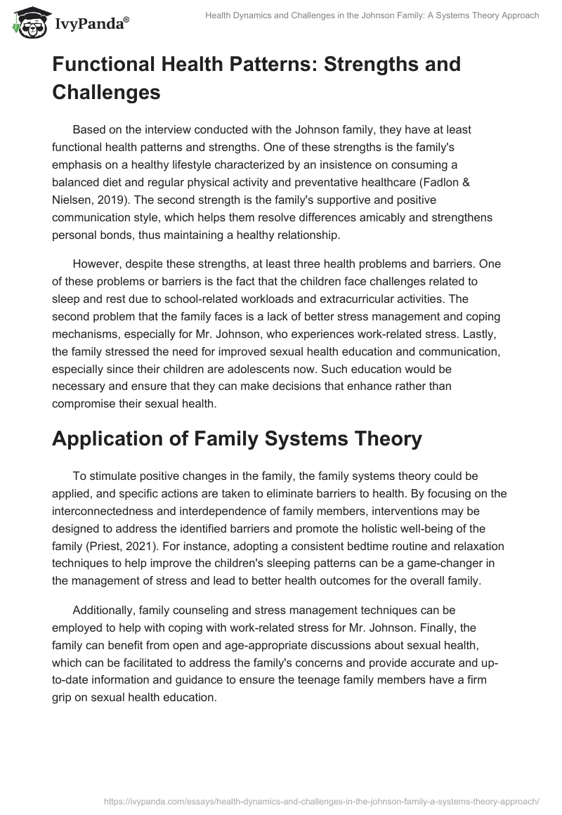 Health Dynamics and Challenges in the Johnson Family: A Systems Theory Approach. Page 2