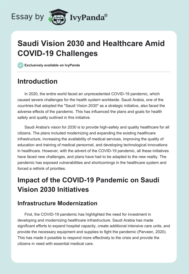 Saudi Vision 2030 and Healthcare Amid COVID-19 Challenges. Page 1