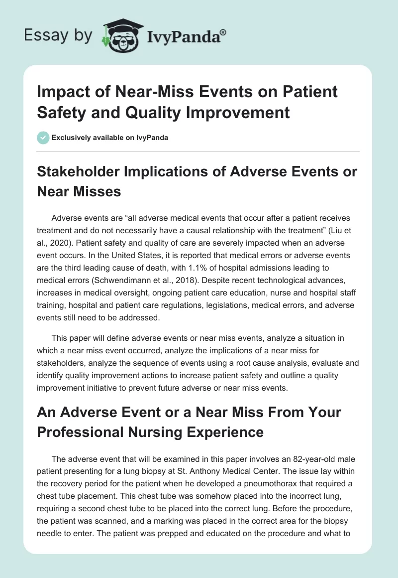 Impact of Near-Miss Events on Patient Safety and Quality Improvement. Page 1