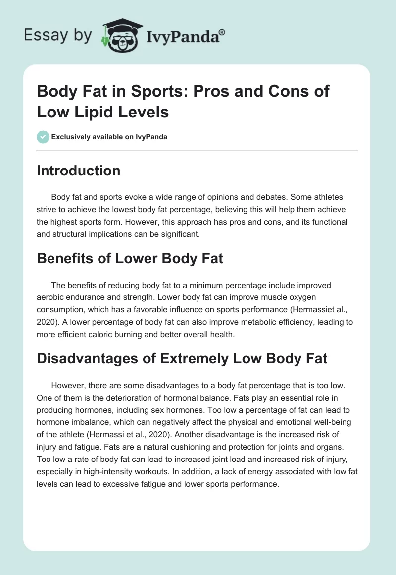 Body Fat in Sports: Pros and Cons of Low Lipid Levels. Page 1