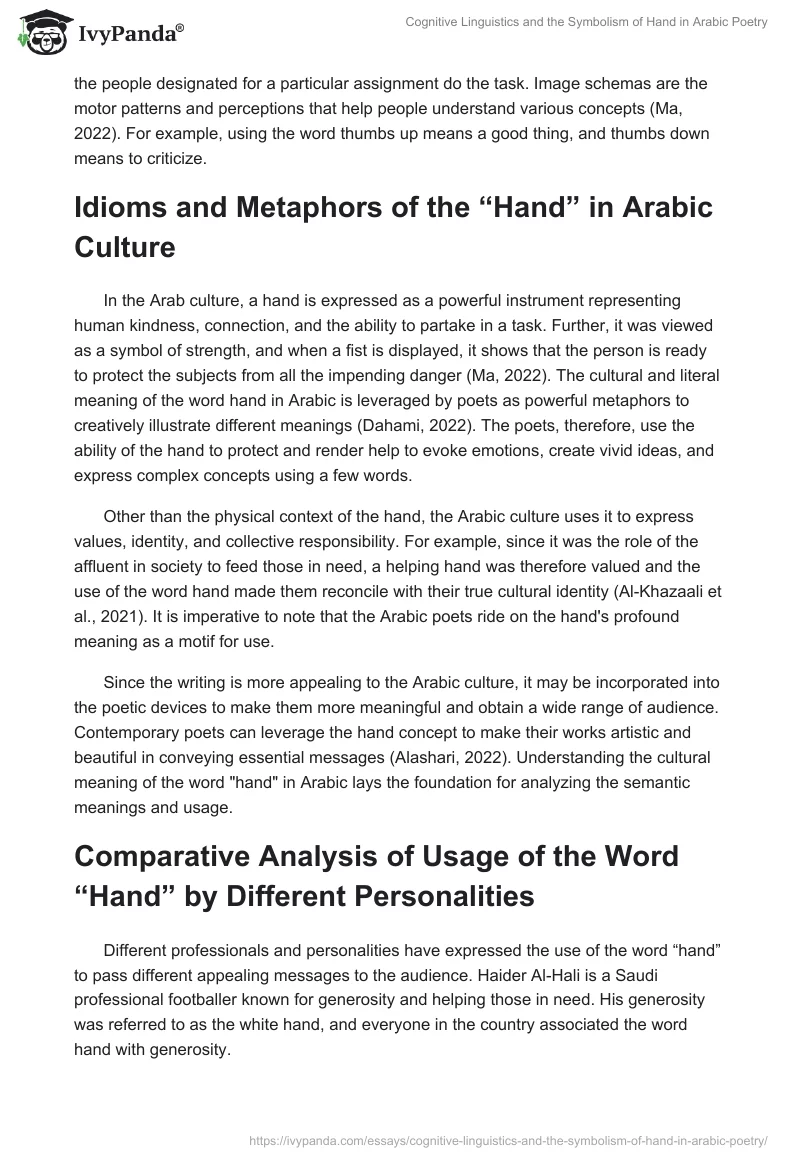 Cognitive Linguistics and the Symbolism of "Hand" in Arabic Poetry. Page 2