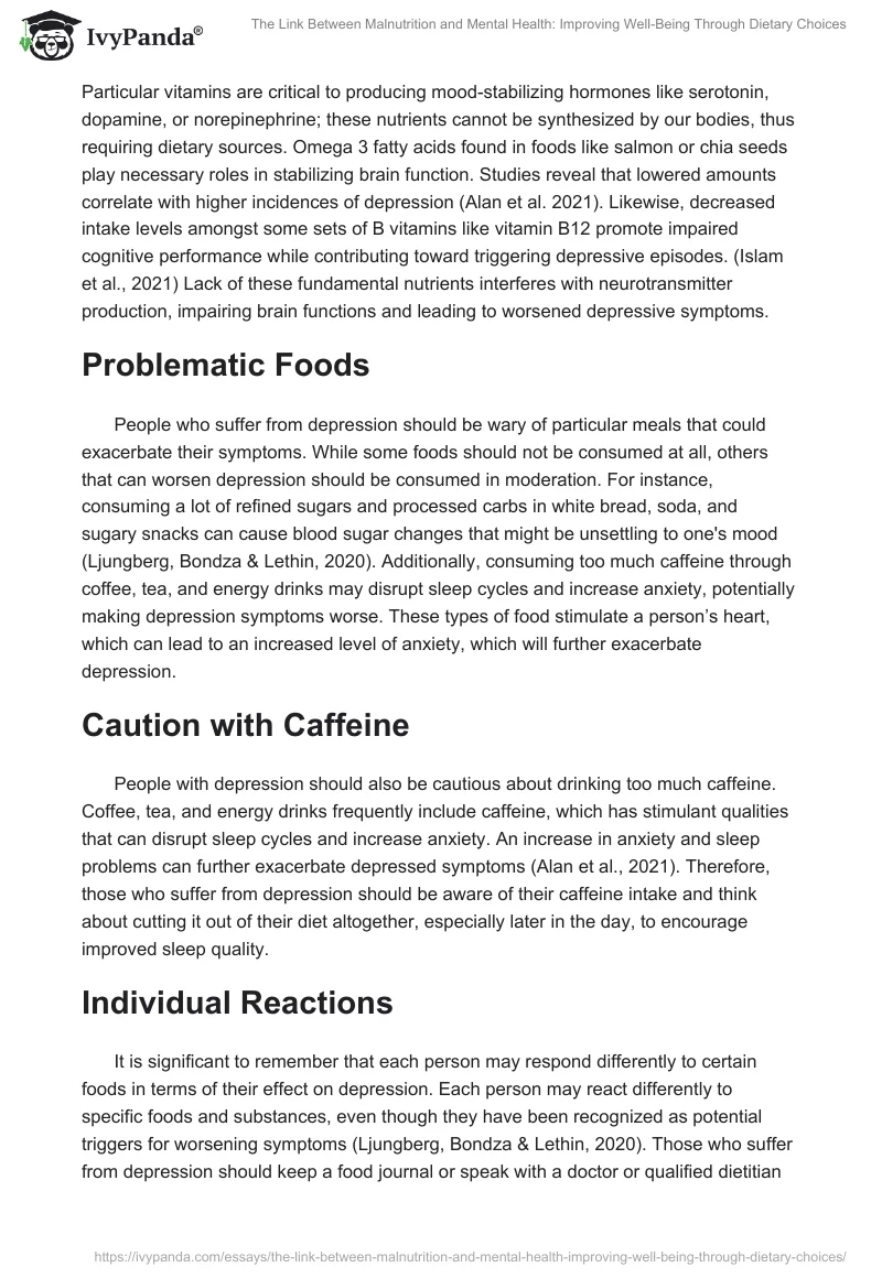 The Link Between Malnutrition and Mental Health: Improving Well-Being Through Dietary Choices. Page 2