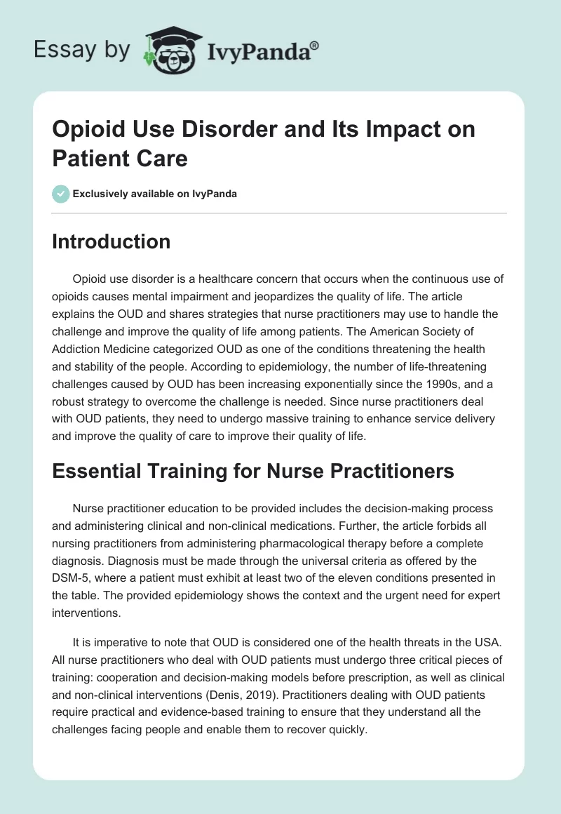 Opioid Use Disorder and Its Impact on Patient Care. Page 1