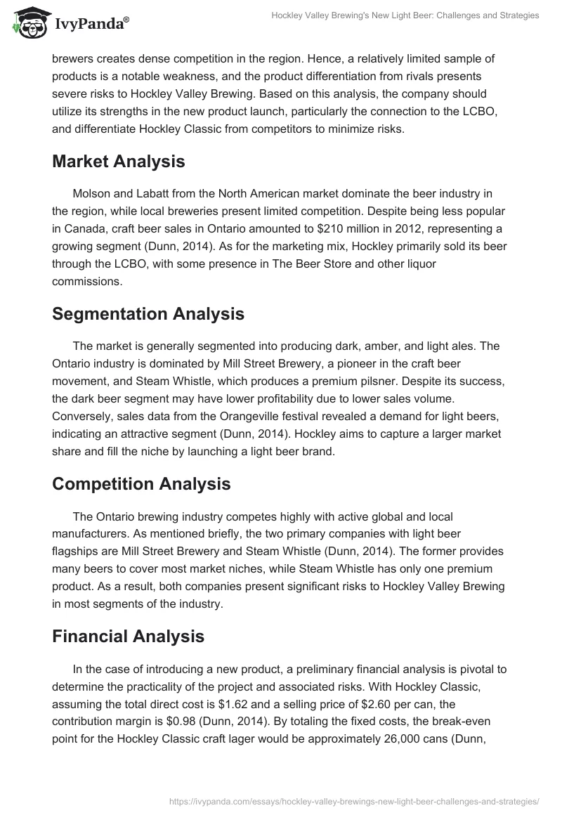 Hockley Valley Brewing's New Light Beer: Challenges and Strategies. Page 2