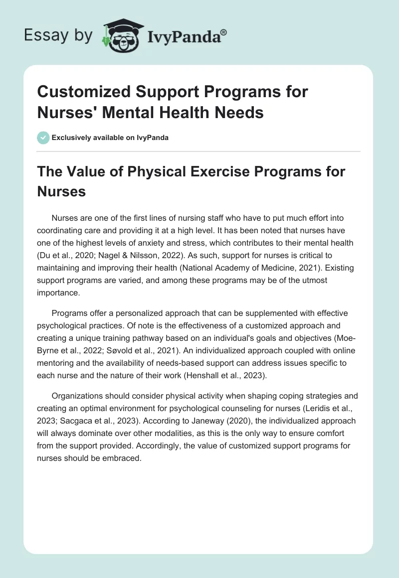 Customized Support Programs for Nurses' Mental Health Needs. Page 1