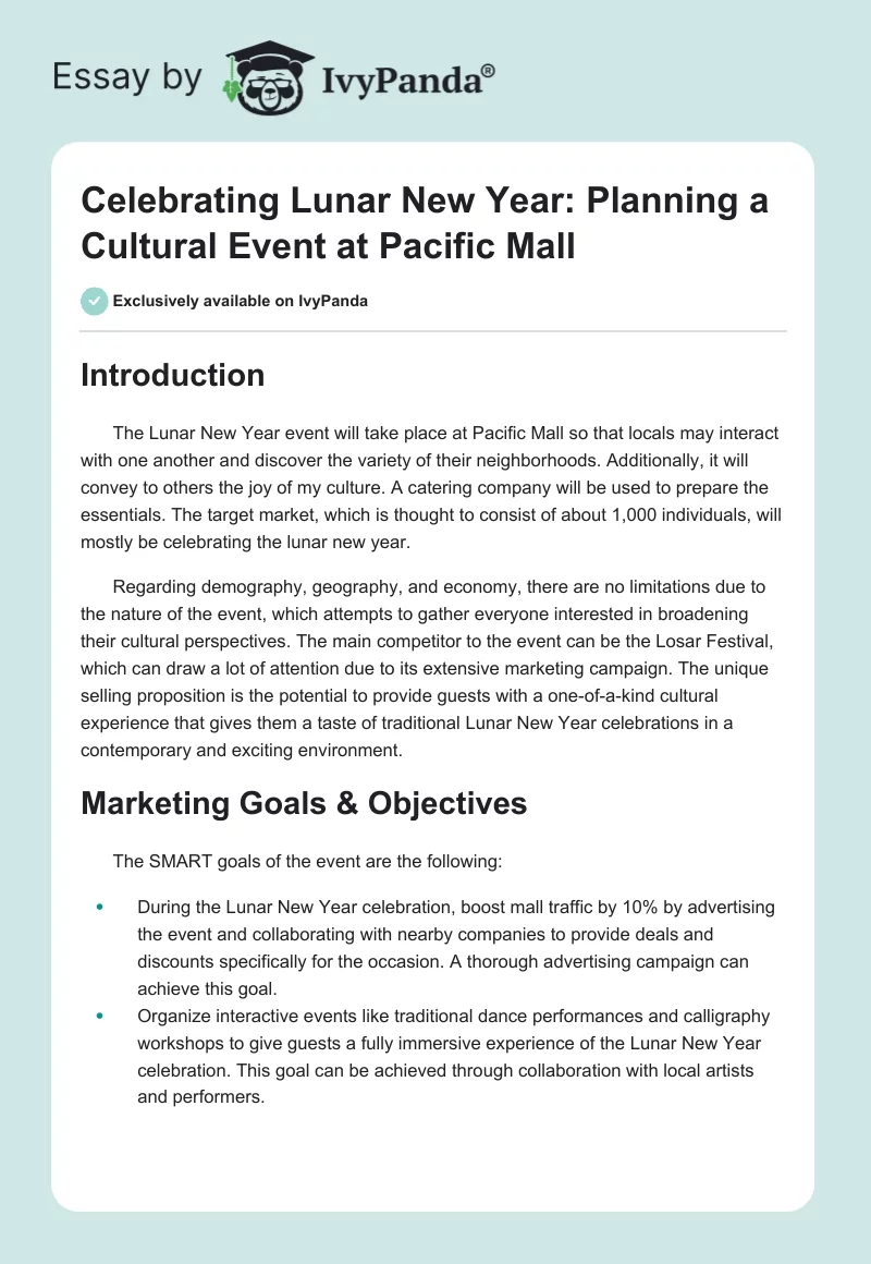 Celebrating Lunar New Year: Planning a Cultural Event at Pacific Mall. Page 1