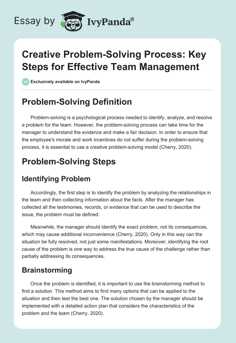 Creative Problem-Solving Process: Key Steps for Effective Team Management. Page 1