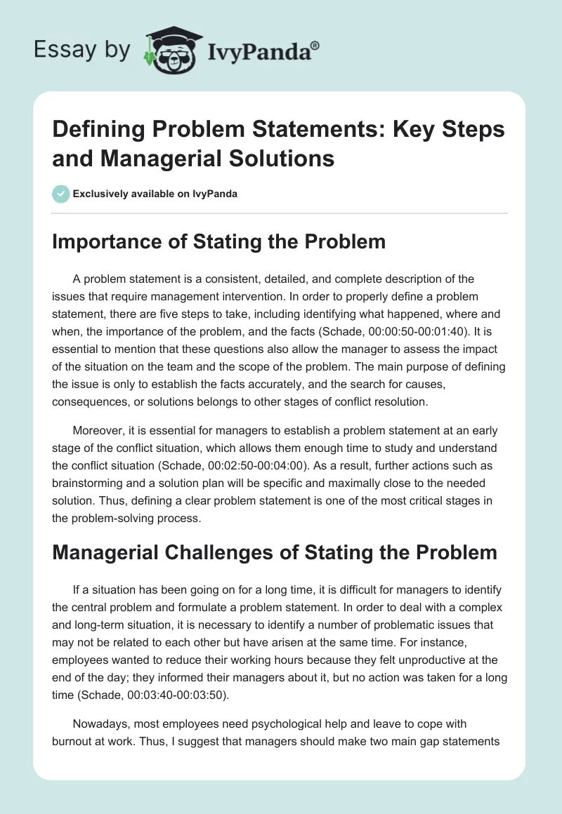 Defining Problem Statements: Key Steps and Managerial Solutions. Page 1